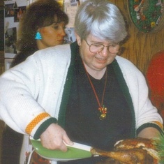 Carving the turkey.