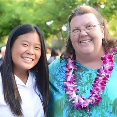 Ashley with her favorite English teacher, Ms. V., after her 8th grade Recognition ceremony in 2015.