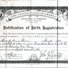 Carole's Birth Certificate