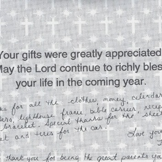 Tracey's Thank You Note to Carole & I - Xmas