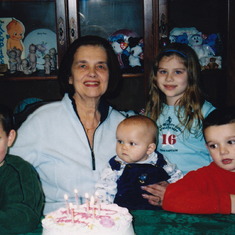 March 2004 - Carole's Birthday at Alina's:  Matthew, Carole, Christian, Kayla & Jimmy