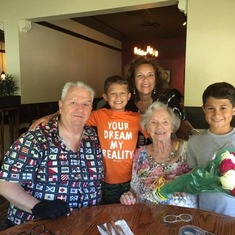 Garry,Gracen,Sue & Antonio with Mom at her 90th