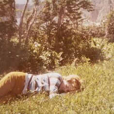 Resting after hike up to Iceberg Lake in Glacier National Park in 1971.