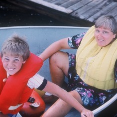 Mom and me boating at the cottage
