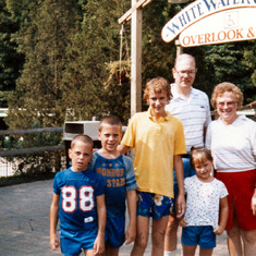 Catherine, Barbara, and Matthew, Michael, Theresa, and Bill Schumacher, King's Island in 1986
