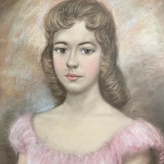 A chalk portrait of Cathy when she was a teenager.