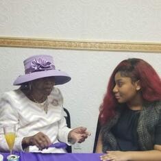 Granny with Taye daughter of granddaughter Carol at her 90th birthday party.