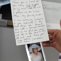 Thank you card and Granny's photo still displayed in nursing office at Seacrest