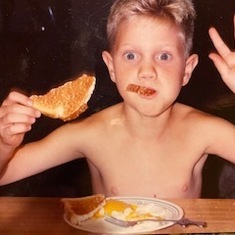 Chad LOVED breakfast time! His favorite was eggs with "playin" toast, No butter. No jelly. 