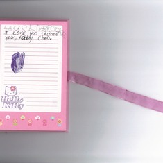 This was found after Chad's death.He had written his daughter a note to find later that no one knew about