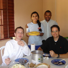Chad eating with Jon and Pastor Zenildo and Edineira at one of the church plants.