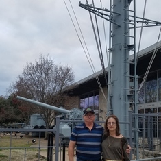 Chandler and Shirley Lucas in Fredericksburg Texas in front of the Admiral Nimitz Museum