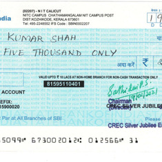 Copy of Cheque to the Recipient of Scholarship    Mr Saurabh Kumar Shah 