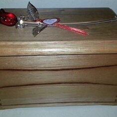The beautiful box made for Chuck's ashes by our wonderful friends, Robair and Monique Barbeau.