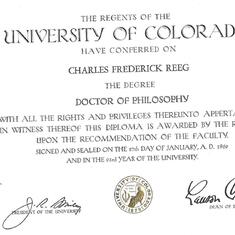 Diploma from U of Colorado 1969 