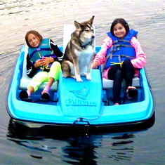 Madalyn and Kai paddle boating after hanging out with Charlie<3
