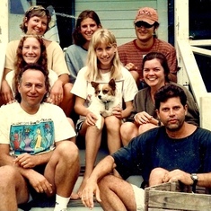 Wende, Cedar, Mike, Jemma, Jamie w/ Luna, Chia, Charlie, Michael. Holiday on Squirrel Island, Maine
