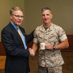 AFCEA Camp Pendleton Chapter President Major (Retired) Mark Witzel and Col Charles Dowling, AC/S G-6 1st Marine Division, following the Chapter's June luncheon.