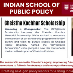 Cheistha Kochhar Scholarship For Indian School of Public Policy Alumni & Team to Study at Chicago Ha