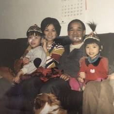 Cute family photo with grandpa & wearing crowns with my sis bonnie