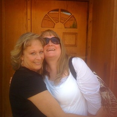 Outside the Palace in Ellensburg after lunch ... sisterly love!