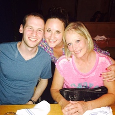 Erin's husband Jeremy, Erin and Cheri out for dinner in Berkeley.