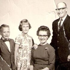 Greg, Cheri, Mom and Dad. Dig those glasses!