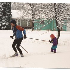 Grandpa and 3 year old Sonia ski training