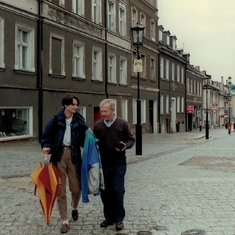 During a trip to Poland in 1997. Gniezno cathedral in the background. My wife Bogna next to Chet.