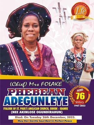(Chief) Mrs Folake Phebean Adegunleye