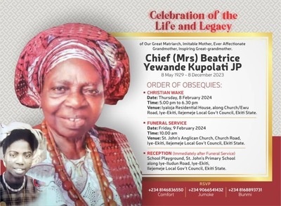 Chief (Mrs) Beatrice Yewande Kupolati JP