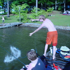 08MAY-CHris fishing with scouts at Lake Gaston