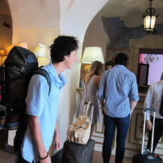 Chris arriving at Hotel San Francisco in Naples, Italy, after having mistakenly gotten off his flight in Turino rather than Naples. Danfung and his girlfriend, Casey Brown, standing with backs to camera.