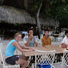 Punta Cana, Dominican Republic: Sidney Madsen, Jamie Johnson, Chris, and ____ during class project to build a health clinic reception area using bamboo as a construction material.