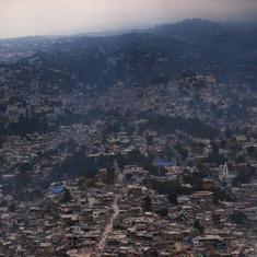 Still photo of Port au Prince, Haiti, shot by Chris from a UN helicopter on 27 February 2010, more than a month following the massive earthquake on 12 January.