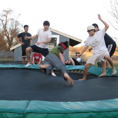a Chris birthday party trampoline romp. Justin Soong standing at rear far left.