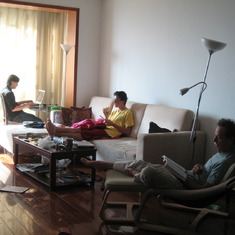 July 2008: Danfung, Chris, & John at Meimei's apartment in Beijing during the Beijing Olympics.