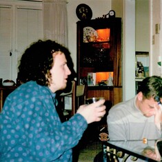 Chris & BFF Ken drinking at the Stuart Street House