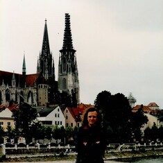 Chris in Regensburg, Germany in front of St. Peter Cathedral