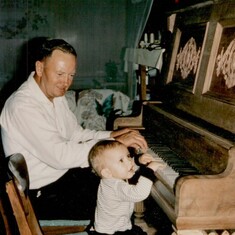 Opa & Chris playing tunes in Oma & Opa's basement