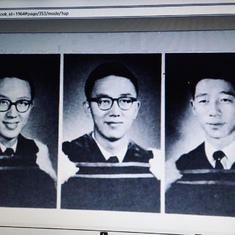 1964 graduation photo in Montreal, Canada. Chung in the middle, Chok on the left. 