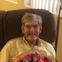 Dad in his favorite chair with his Ohio State blanket