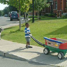 Augustin with Dante on a walk in Bois Franc