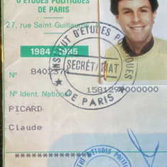 Claude's ID for the Institut de politique, Paris, 1984-85