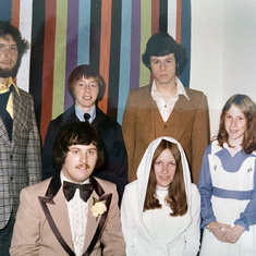 Bother Paul's wedding to Marnie, with (second row, left to right) bother Marc, Joe and Claude in 