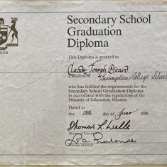 High School diploma from Assumption College, 1976