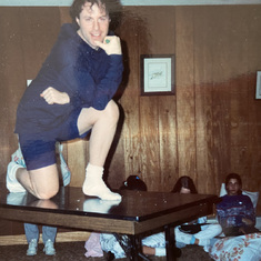 Claude on a sleepover with students from Langstaff school, ON, ca. 1990