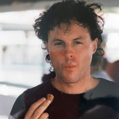 Claude enjoying a snack on a Project Mexico trip, ca. 1988