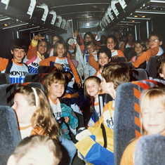 Claude arriving on the boarder with Quebec with French immersion students from Royal Orchard, 1989