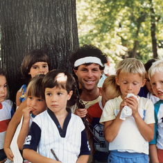 Claude with students, in Windsor, during faculty of education, 1986